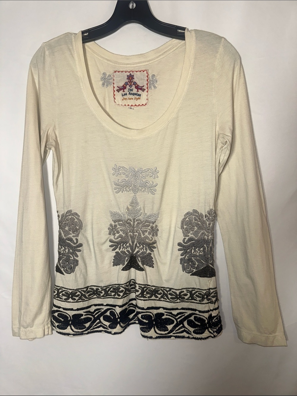 Jw Los Angeles Johnny was Cream Long-Sleeve Embroidered Scoop Neck Top